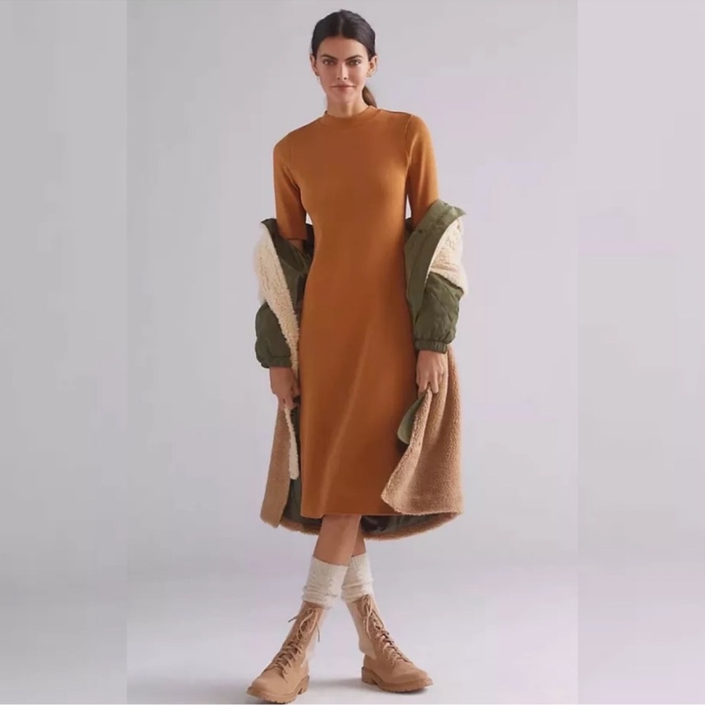 Daily Practice by Anthropologie Honey Ribbed Mock Neck Midi Dress Size XS